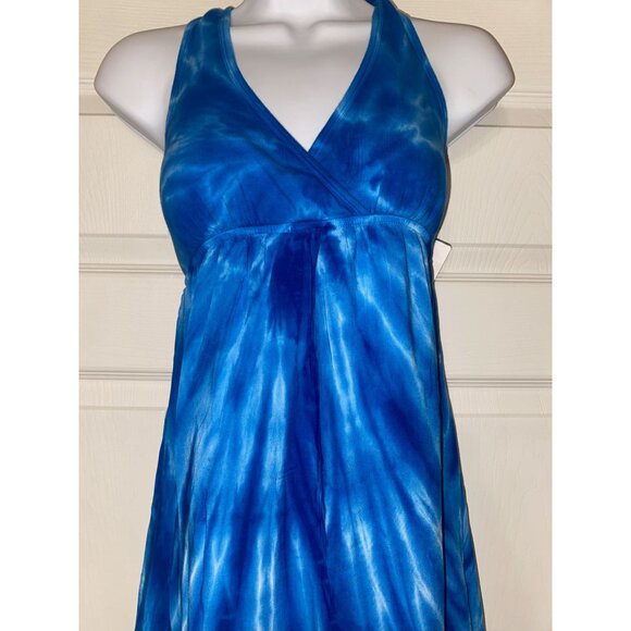 Sleeveless Blue Tie-Dye Maxi Dress With Halter Neck & Keyhole Back Design - Picture 2 of 6